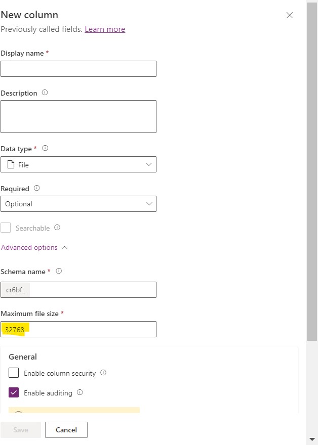 How To Increase File Column Size In Dataverse